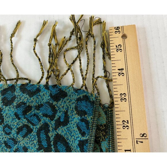 Rikka Womens Blue Animal Print Fringed Scarf One Size Boho Mobwife Whimsigoth - Picture 5 of 6